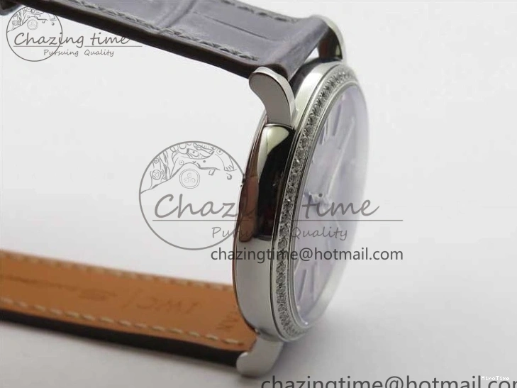 MIROTIME 0227 Attractive Portofino 37mm SS V7F 1:1 Best Edition Gray Dial Diamonds Bezel on Gray Leather Strap A 7091